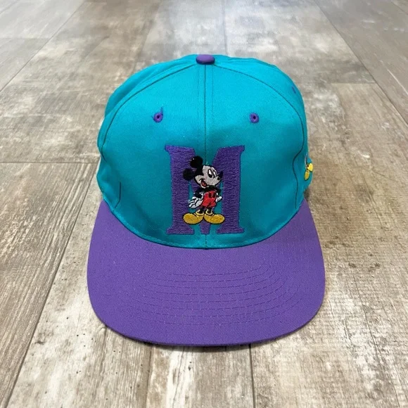 DISNEY Mickey Mouse Cartoon Retro Vintage 90s SnapBack Hat Teal Blue Purple Mens - Picture 1 of 6